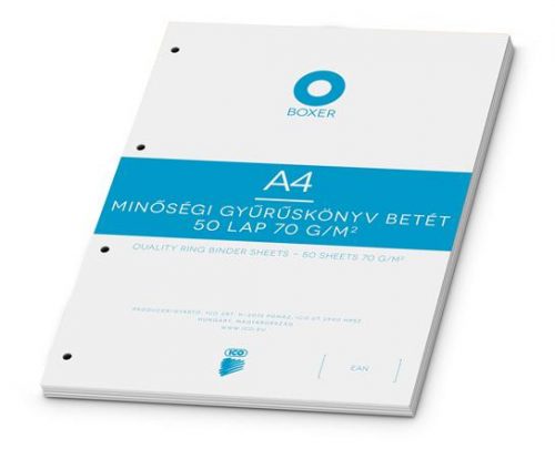 Gyűrűs könyv betét, A4, vonalas, 50 lap, BOXER, fehér