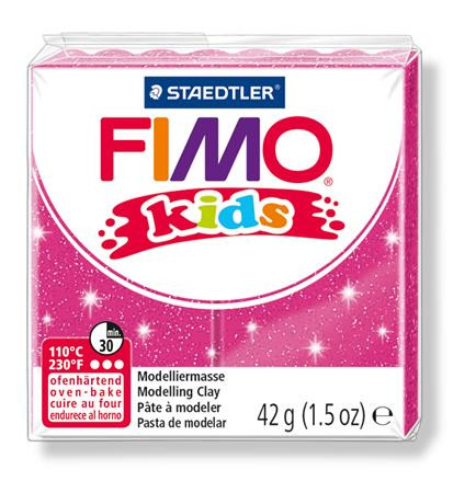 Gyurma, 42 g, égethető, FIMO "Kids", glitteres rózsaszín