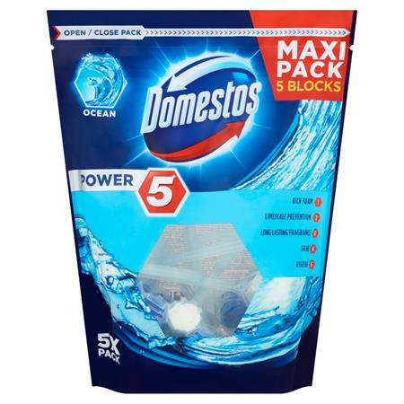 WC frissítő blokk, 5 db-os, DOMESTOS "Power 5", óceán