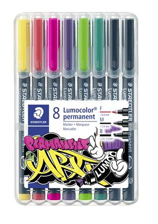 Alkoholos marker vegyes készlet, OHP, STAEDTLER "Lumocolor® 31", 8 különböző szín, 3-féle vonalvastagság