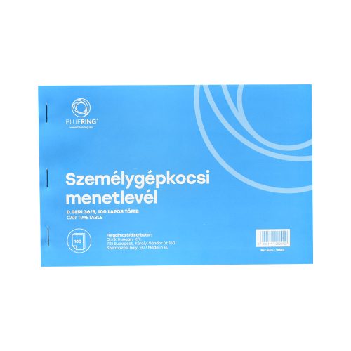 Személygépkocsi menetlevél A5, 100 lapos D.GEPJ.36/5 Bluering®